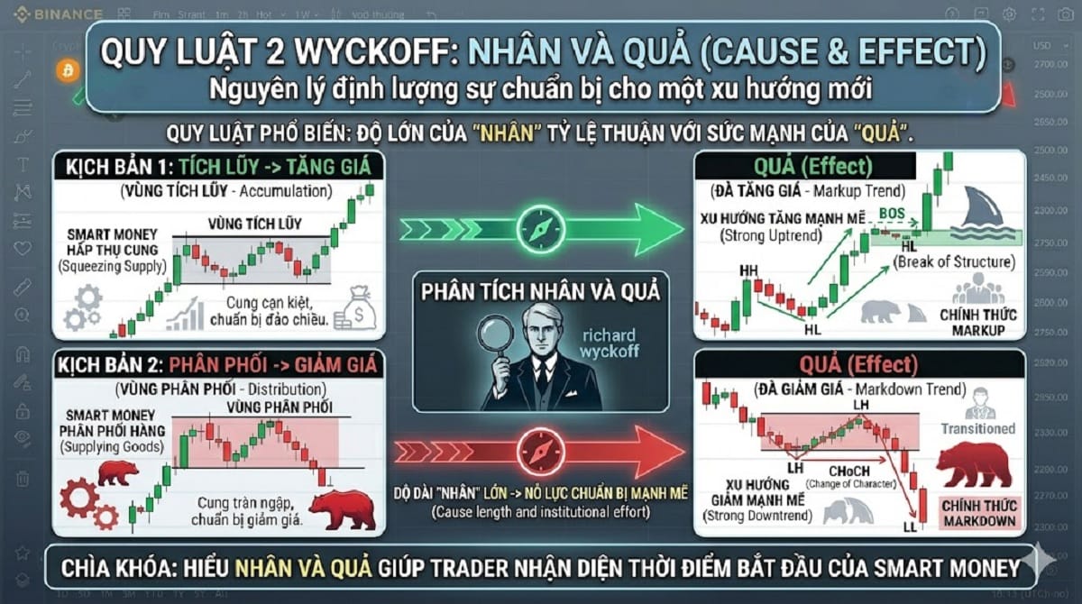 3 Quy Luật Wyckoff Là Gì? Ứng Dụng Trong Giao Dịch Crypto Chuyên Sâu 3 Quy luật 2 Wyckoff: Nhân và quả (Cause and Effect)