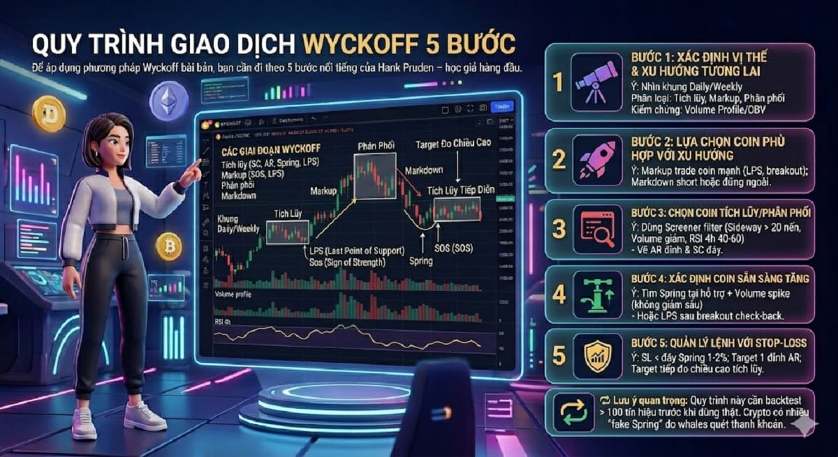 Phương pháp Wyckoff – Bí quyết giao dịch crypto theo chân “Smart Money” 6 Quy trình giao dịch bằng phương pháp Wyckoff