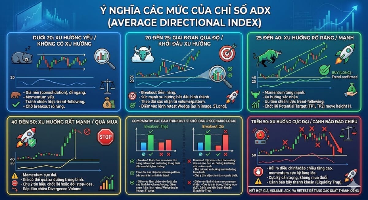 Ý nghĩa các mốc chỉ báo ADX