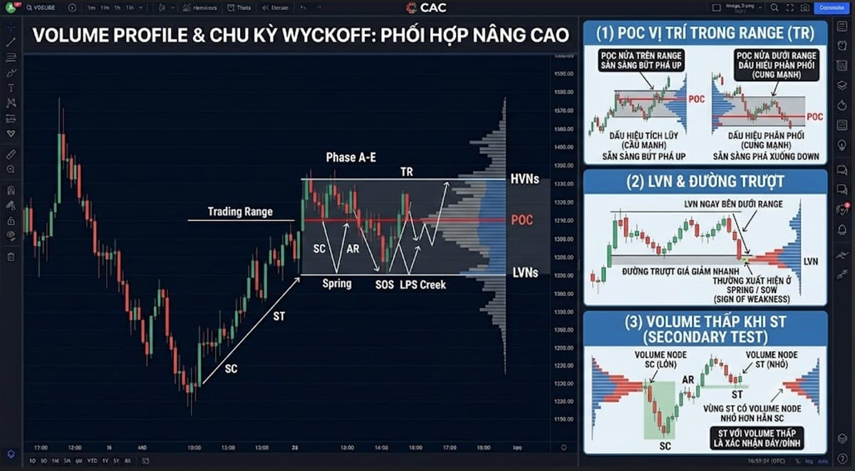 Volume Profile kết hợp chu kỳ Wyckoff