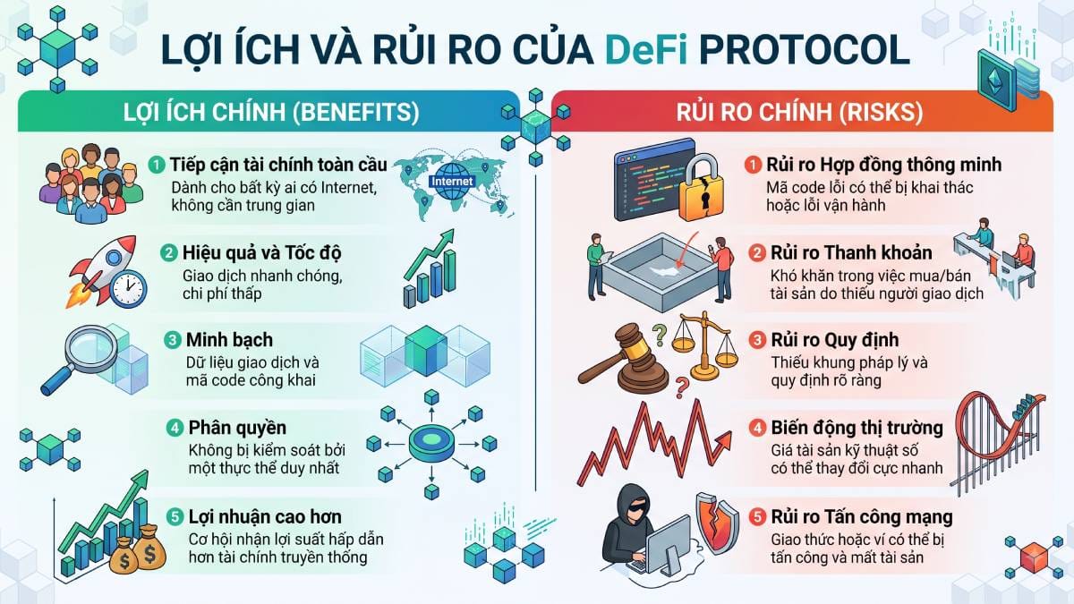 Lợi ích và rủi ro của DeFi Protocol