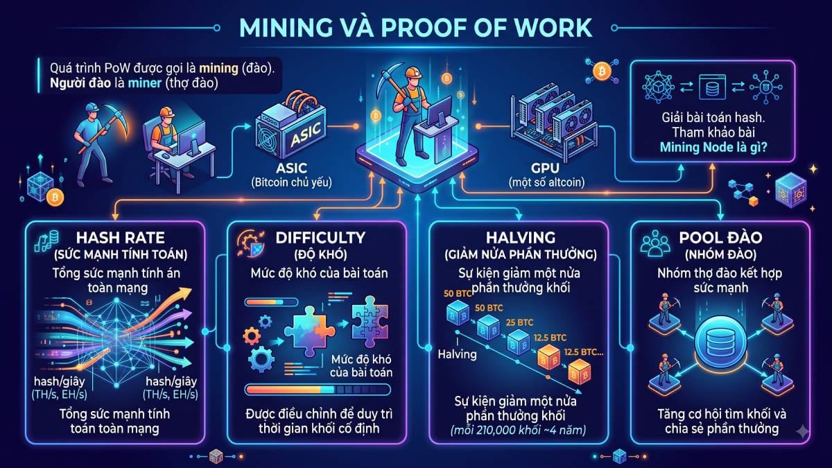 Proof of Work (PoW) là gì? Cơ chế đồng thuận của Bitcoin 4 Mining và Proof Of Work (POW)