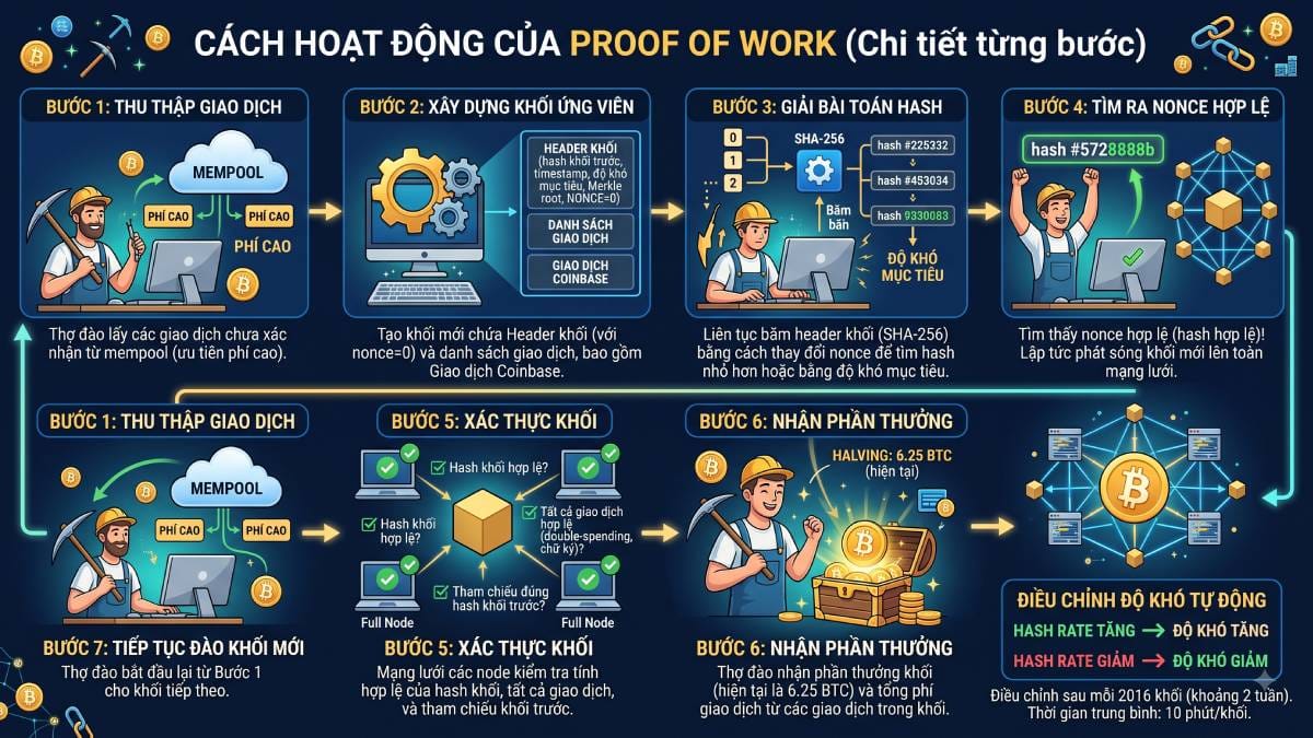 Proof of Work (PoW) là gì? Cơ chế đồng thuận của Bitcoin 2 Quy trình Proof Of Work (POW)