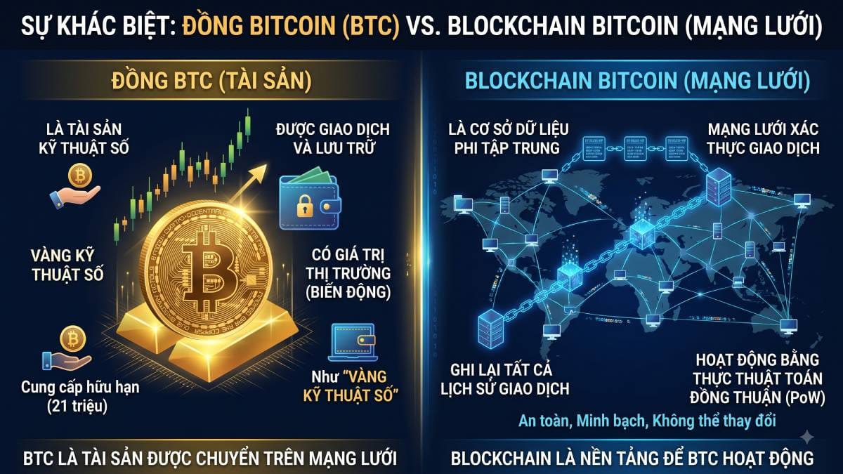 Sự khác biệt giữa $BTC và Blockchain Bitcoin