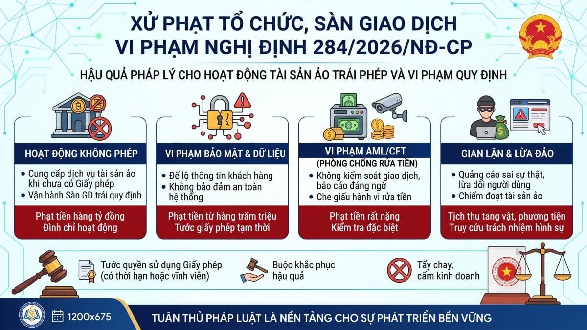 Mức xử phạt tổ chức, sàn giao dịch vi phạm theo Nghị định 286/2026/NĐ-CP