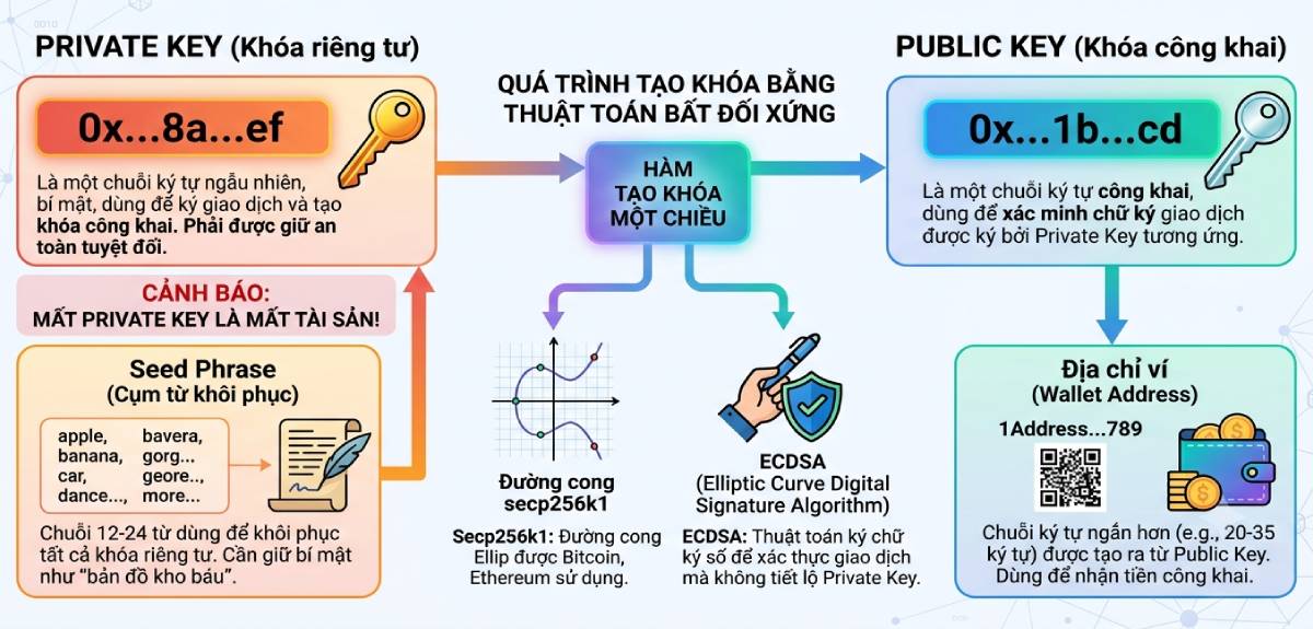 Public Key và Private Key là gì? Cặp khóa bảo mật Blockchain 3 Các thành phần chính của Private Key và Public Key