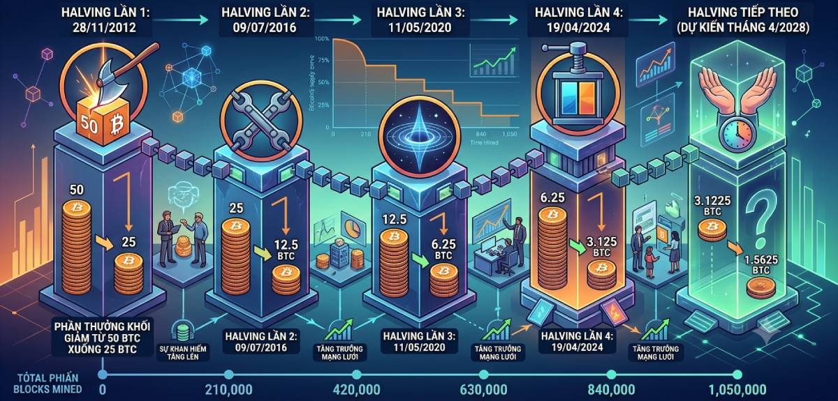 Halving là gì? Vì sao Bitcoin Halving quan trọng? 2 Lịch sử Bitcoin Halving