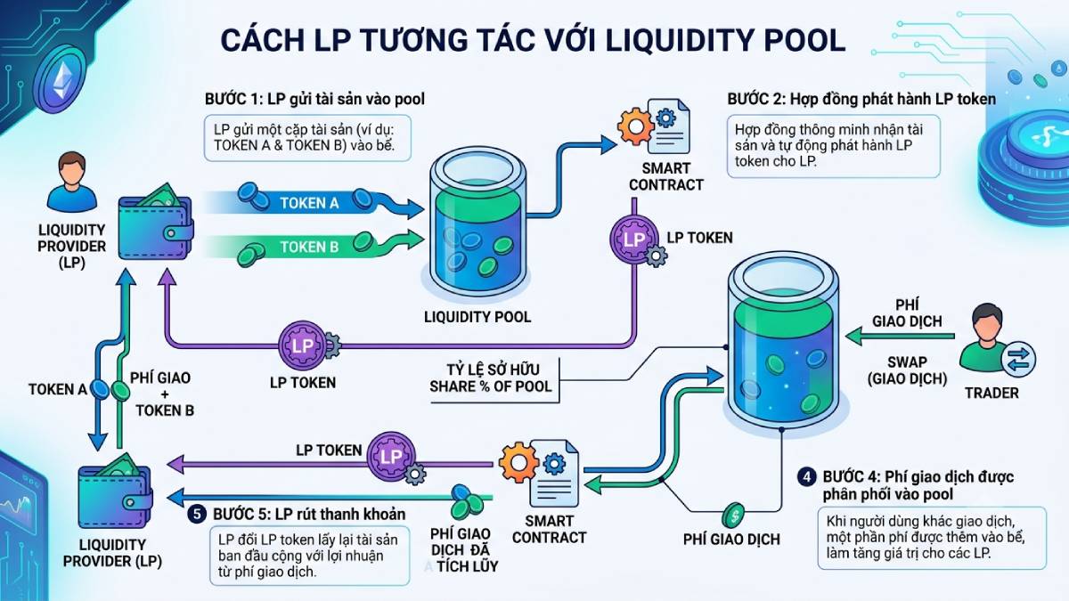 Liquidity Provider (LP) là gì? Cơ chế vận hành trong Blockchain 3 Liquidity Provider và Liquidity Pool