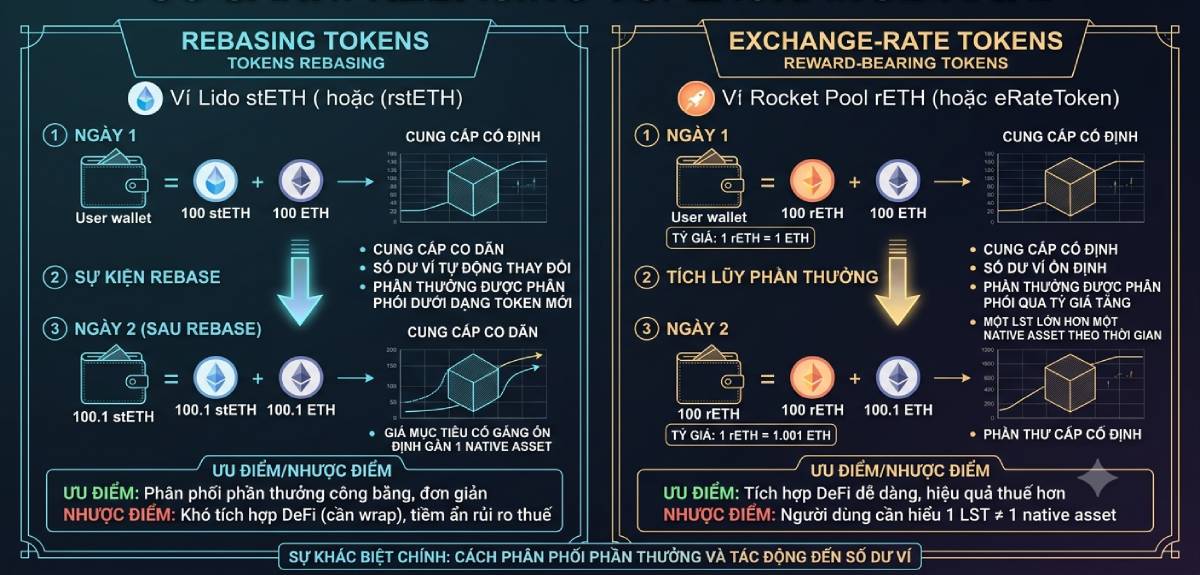 Liquid Restaking Token (LRT) là gì? Cơ chế & Rủi ro 3 Rebasing Tokens và Exchange-Rate Tokens