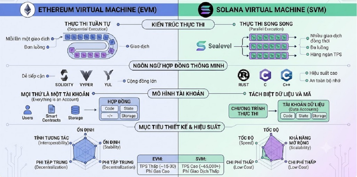 Solana Virtual Machine (SVM) là gì? Kiến trúc và cách hoạt động 4 So sánh EVM và SVM