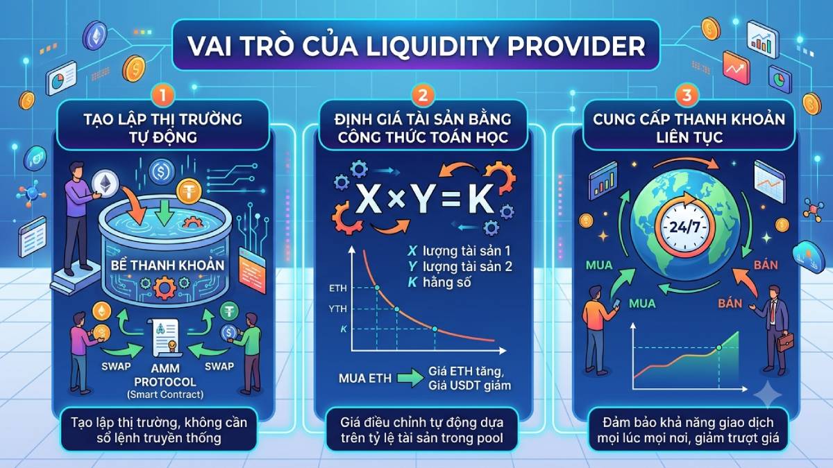 Liquidity Provider (LP) là gì? Cơ chế vận hành trong Blockchain 2 Vai trò của Liquidity Provider
